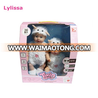 Plastic Twins Girl Soft Toy Fashion Design Baby Doll with Cloth Wholesale